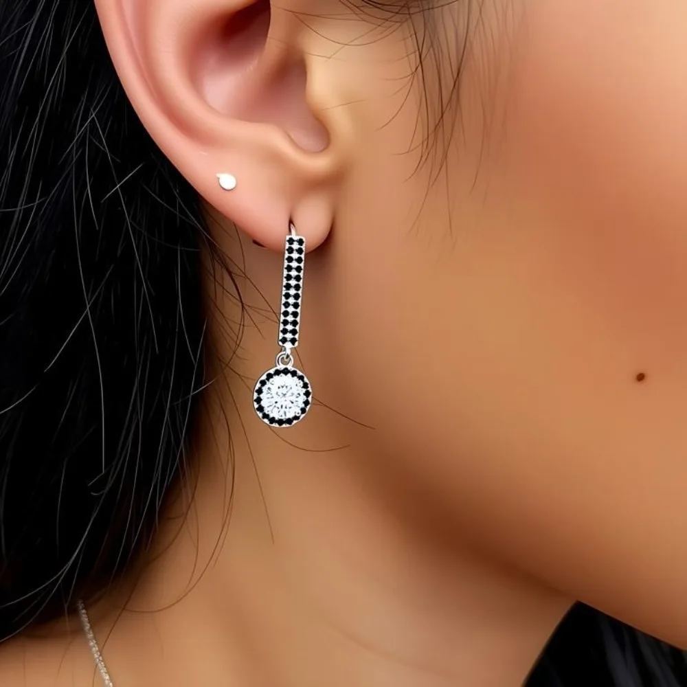 Black Awn Vintage Silver Color Earring Water-drop  Black Spinel Drop Wedding Earrings for Women Fashion Jewelry Bijoux T207