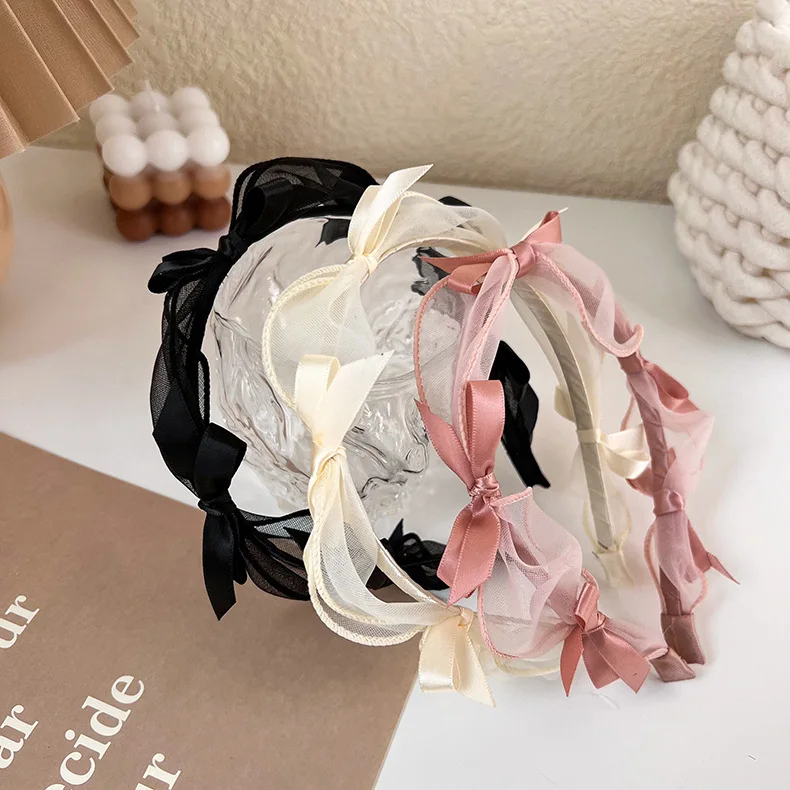 

1pc Lace Mesh Bow Headband Sweet Princess Style Slim Edge Hair Hoop for Women Daily Wear Versatile Elegant Hair Accessory