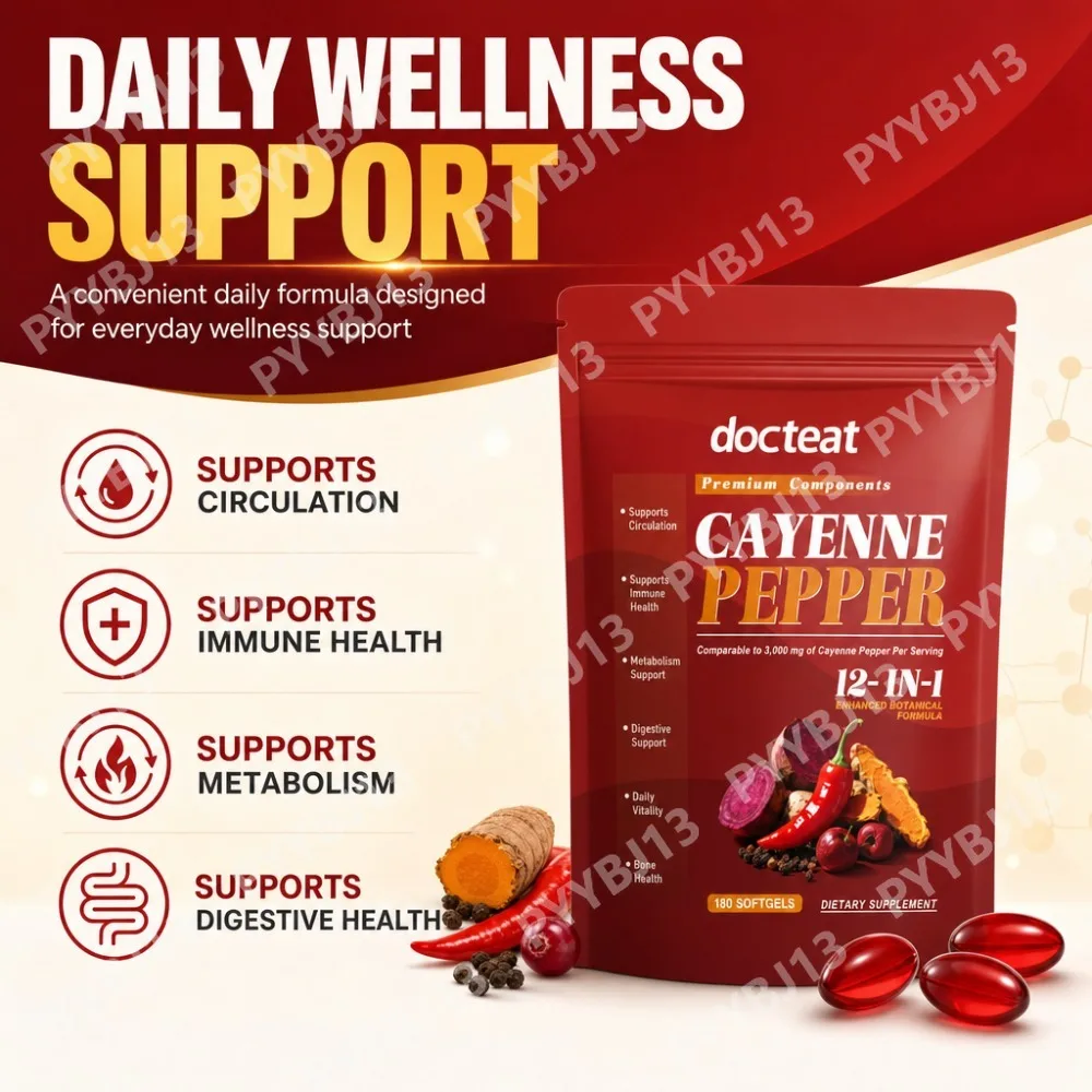 Docteat Cayenne Pepper Softgels with Grape Seed Hawthorn Beet Root and Curcumin Botanical Wellness Blend 180 Softgels 90 Day
