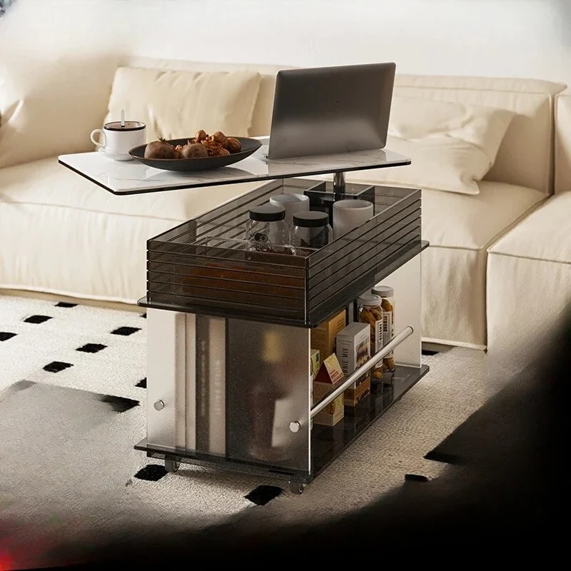 A   Acrylic Light Luxury Liftable Coffee Table Living Room Home Modern Simple Mobile Side Cabinet