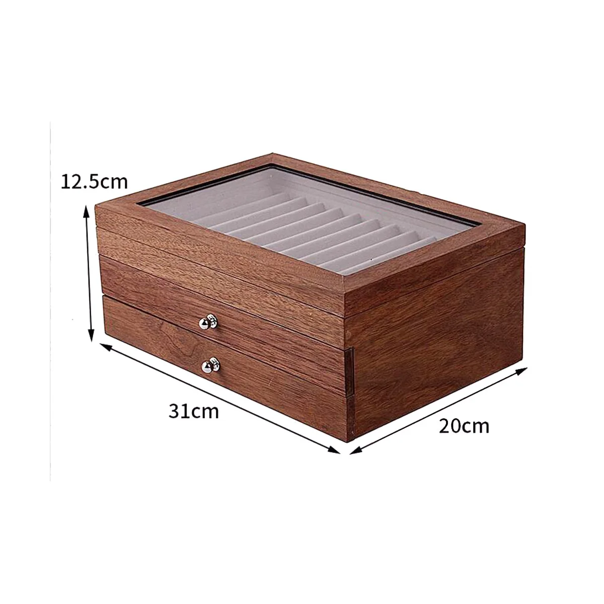 34 Grid Walnut Pen Storage Case Luxury 3 Layer Pen Display Organizer Transparent Window Fountain Box Pen-Collection