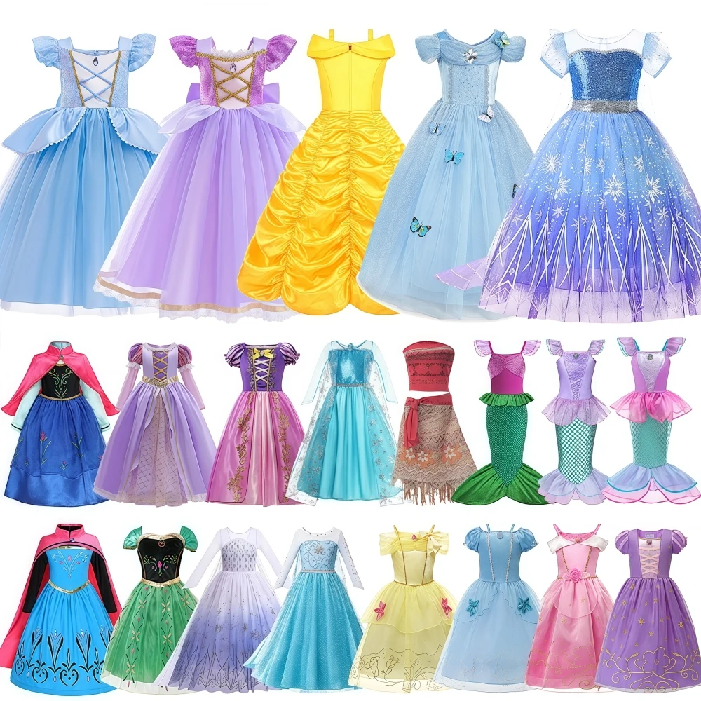 Disney Frozen Elsa Anna Princess Snow Queen Costume Dress Girl Halloween Ariel Carnival Clothes Kids Cosplay Cinderella Rapunzel