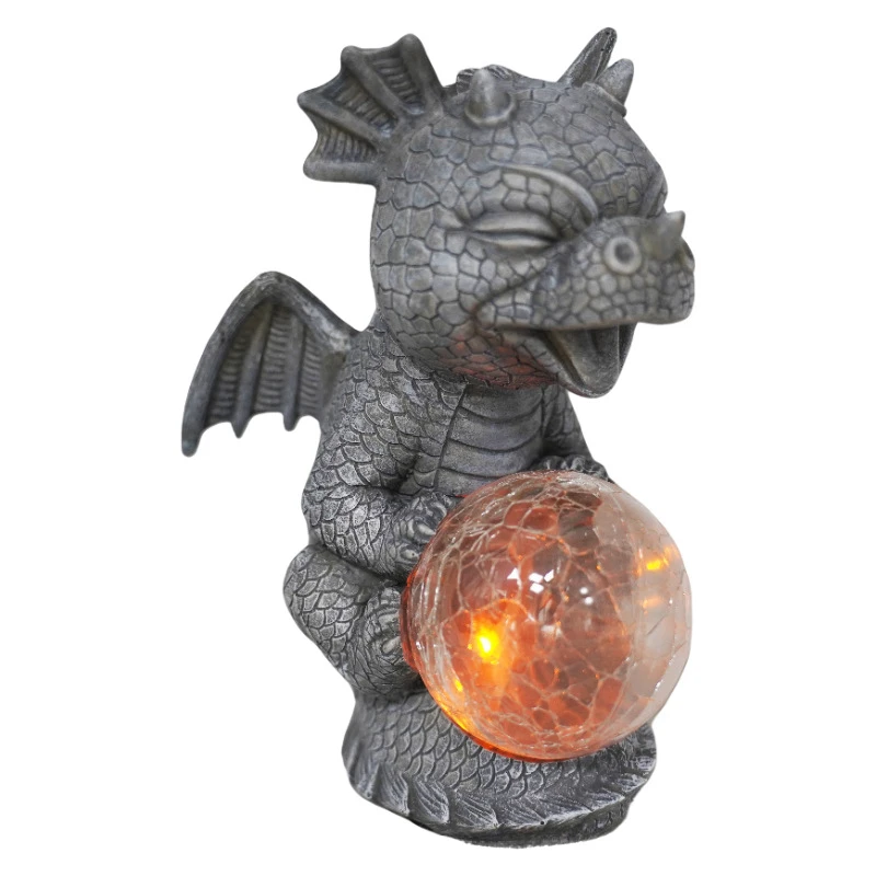 翼のあるドラゴン保持ランプソーラー発光装飾庭のサンルーム小さな彫刻中庭屋外装飾