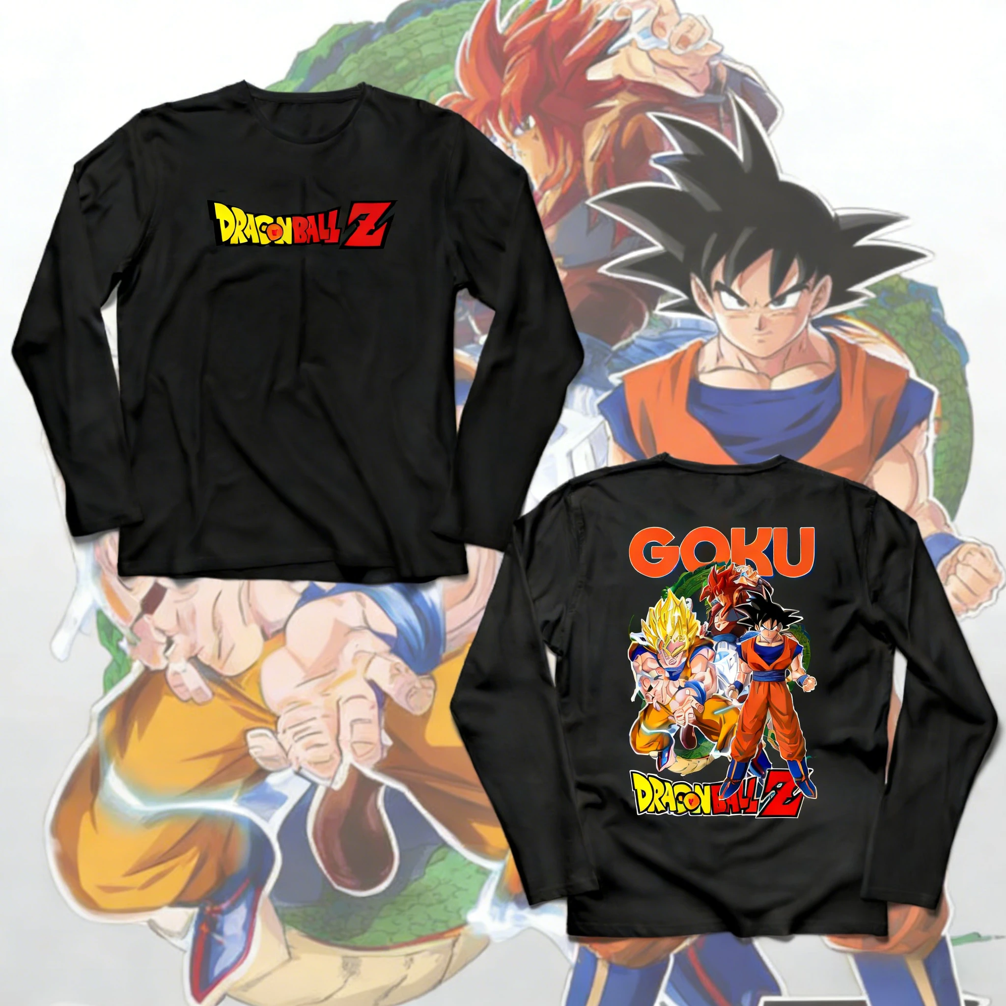 

2026Autumn Winter Dragon Ball Goku Pure Cotton Retro Long Sleeve Fleece Lined Oversized Multi-form Print Unisex Kids & AdultsTop