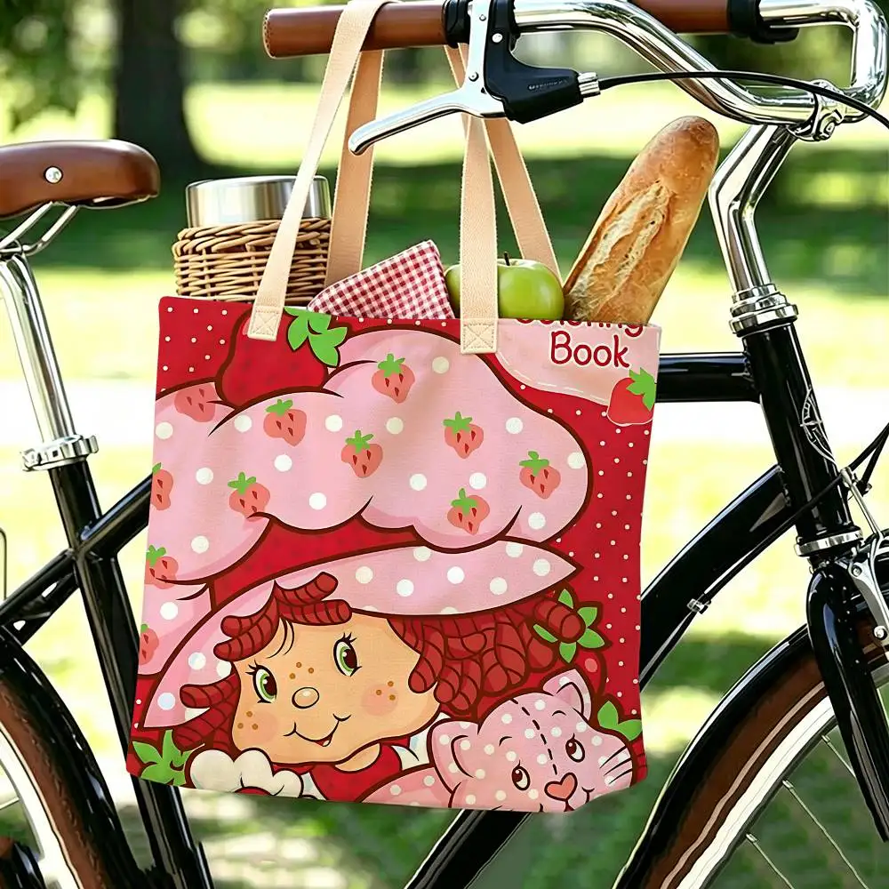Animierte Strawberry Shortcake Tragetasche, Große Schultertasche, Damen-Freizeithandtasche für Arbeit, Schule und Einkaufen – Detail 5