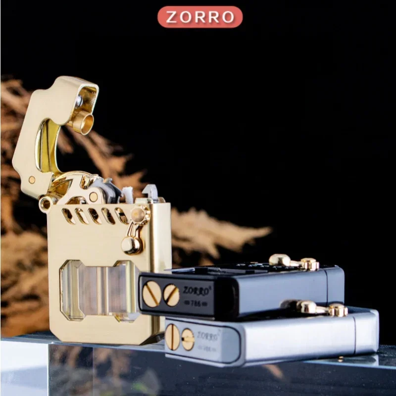 ZORRO Metal Mech High Quality Grinding Wheel One Click Launch Ignition Kerosine Lighter Visible Gas Window Lighters Smoking Gift