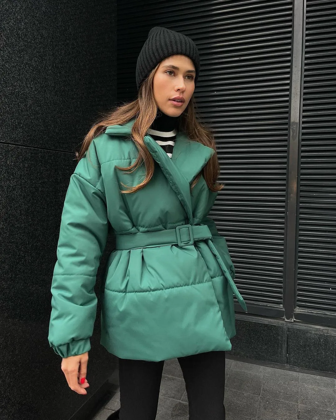 Women Winter New Cotton Padded Parka With Belt Thick Warm Loose Casual Jacket Pocket Warm Long Sleeve Overcoat For Winter