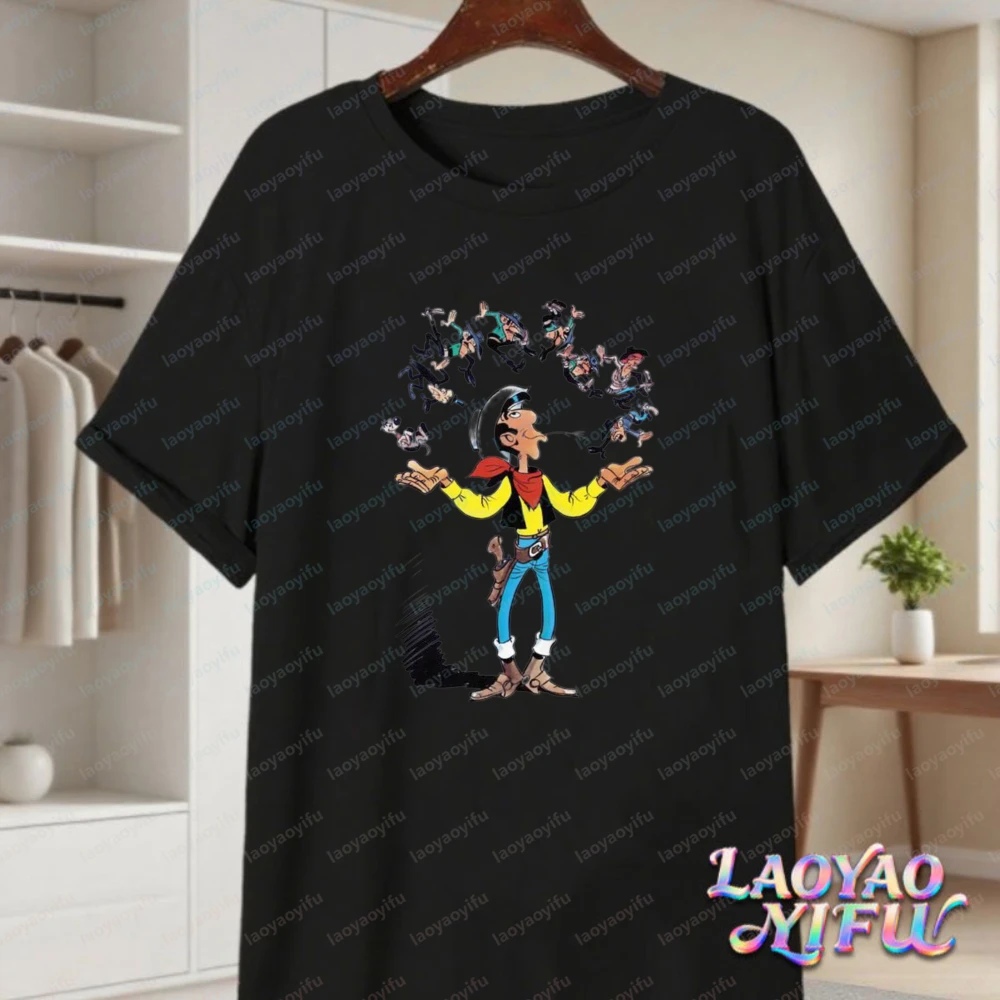 Bold Lucky Luke Villain Juggling Art Shirt Trending Lucky Luke Fan Gift Tee Summer Fun Vintage Comic Cotton Tops Men's Clothing
