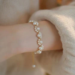 French Elegant Cat Paw Shaped Bracelets for Women Temperament Imitation Pearl Beads Bracelet Girls Party Wedding Jewelry Gift