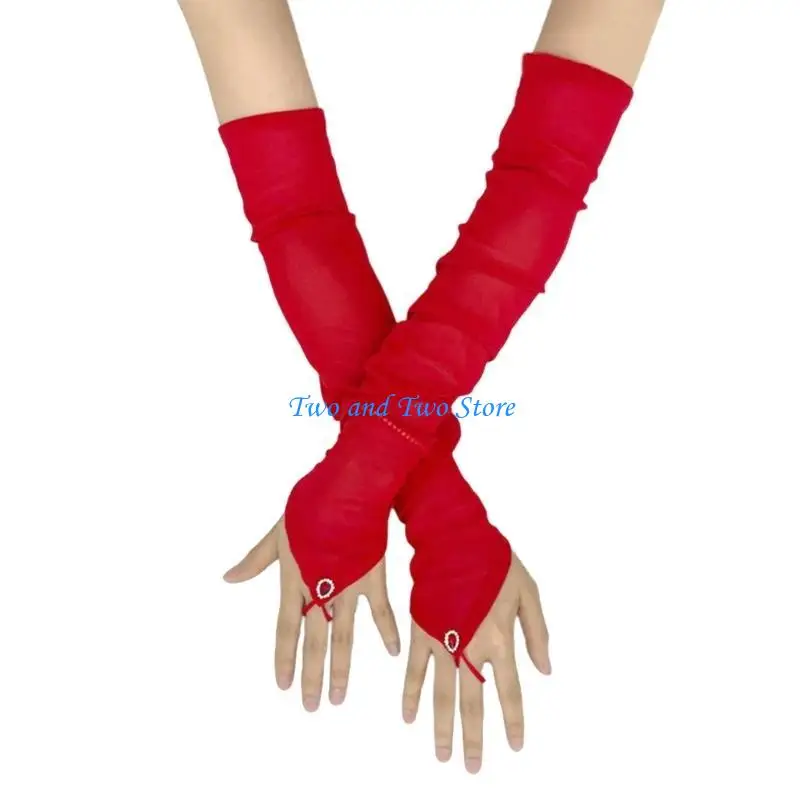 HX6F خمر قفازات شبكية طويلة بدون أصابع للنساء مساء حفلة أكمام أذرع تبريد زي الذراع ملحق لحفلات الزفاف وحفلات الشاي #5