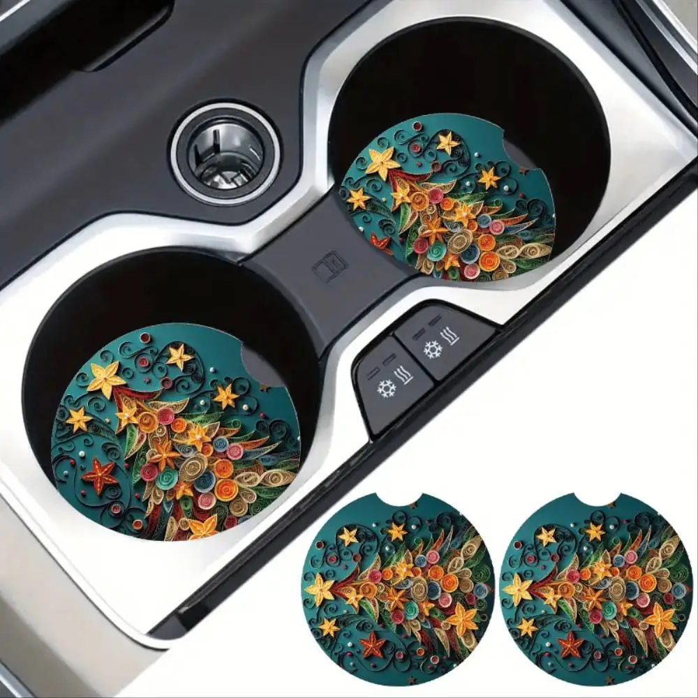 Car Coasters 2 Pack Bright Colors Non-Slip Rubber Cup Holder Coasters 2.89 Inch Interior Accessories For Women And Men