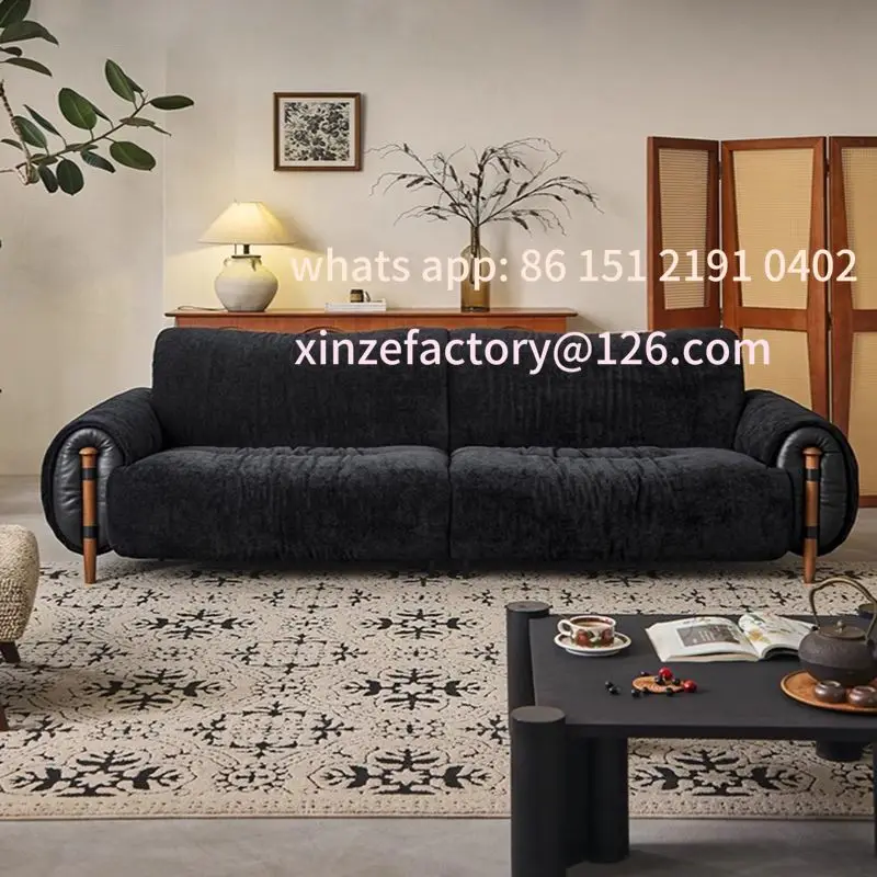 Customizable living room simple straight row sofa antique soft bag new fabric sofa