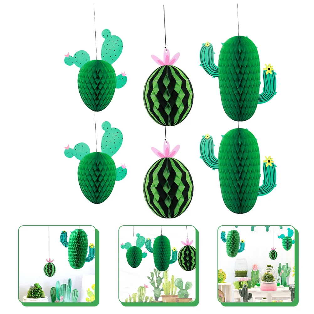 6 Pcs Cactus Ornament messico tavolo decorazioni per la tavola tavolo da pranzo parete a nido d\'ape appeso ornamenti per feste tavolo di carta