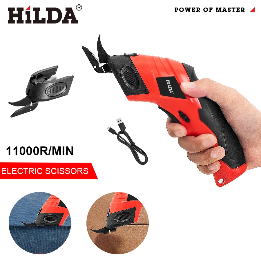 HILDA Electric Scissors Portable Electric Cloth Cutter Scissors Carbide Blades Hand Tailor Cutting Machine for Leather Fabric