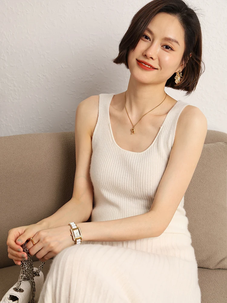 TLOML Elegancka damska kamizelka swetrowa 100% kaszmir Kamizelka z dekoltem w serek Prosty styl Sweter kaszmirowy Kamizelka na wiosnę i jesień Miękkie i wygodne topy