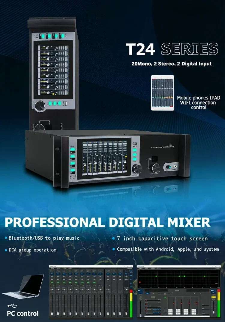 Paulkitson T24 Professioneller Digitalmixer 24-Kanal-Digitalkonsole mit Web-basierter DSP-Unterstützung für Live-Konzerte mit mehreren Systemen – Detail 2