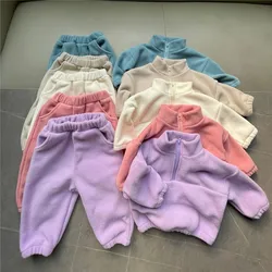 2024 Winter New Baby Fleece Sweatshirt Set Children Warm Tops + Pants 2pcs Suit Infant Girl Warm Clothes Set Toddler Outfits