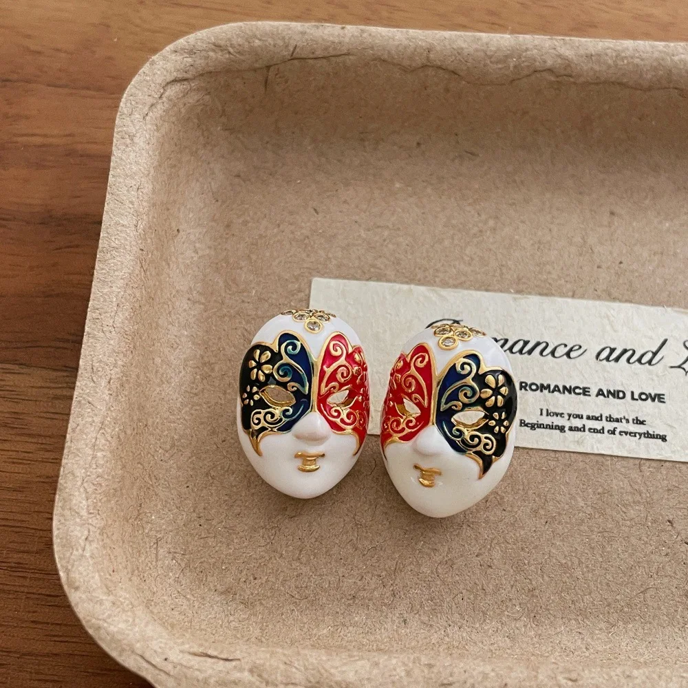 New Exaggeration Personality Multicolor Enamel Mask Facial Drop Earrings for Women Unique Design Trend Accessories Jewelry Gift