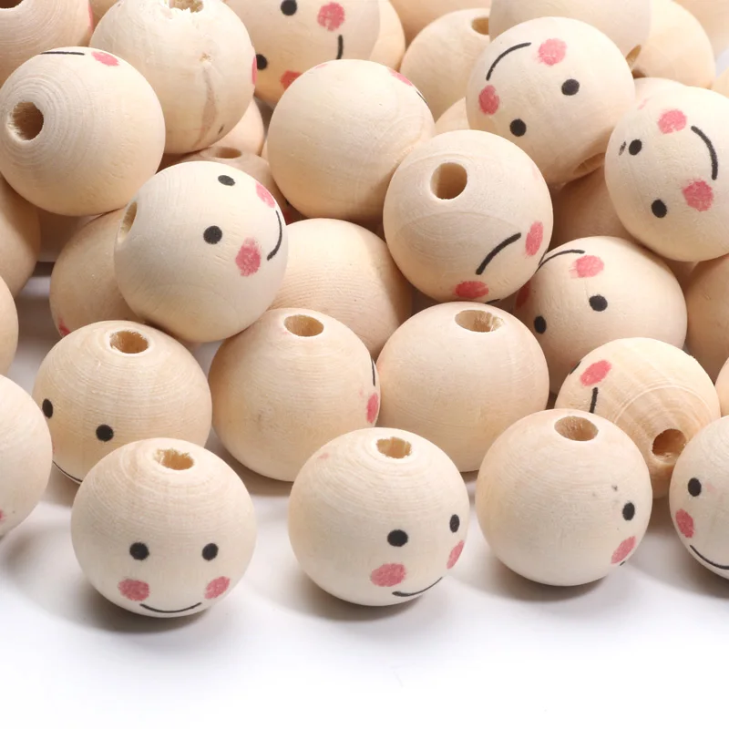 5/10/20PCS Smile Shy Pattern 12mm 20mm 25mm Light Color Wood Beads Fashion DIY Bracelet Necklace Pendant Decorative Beads