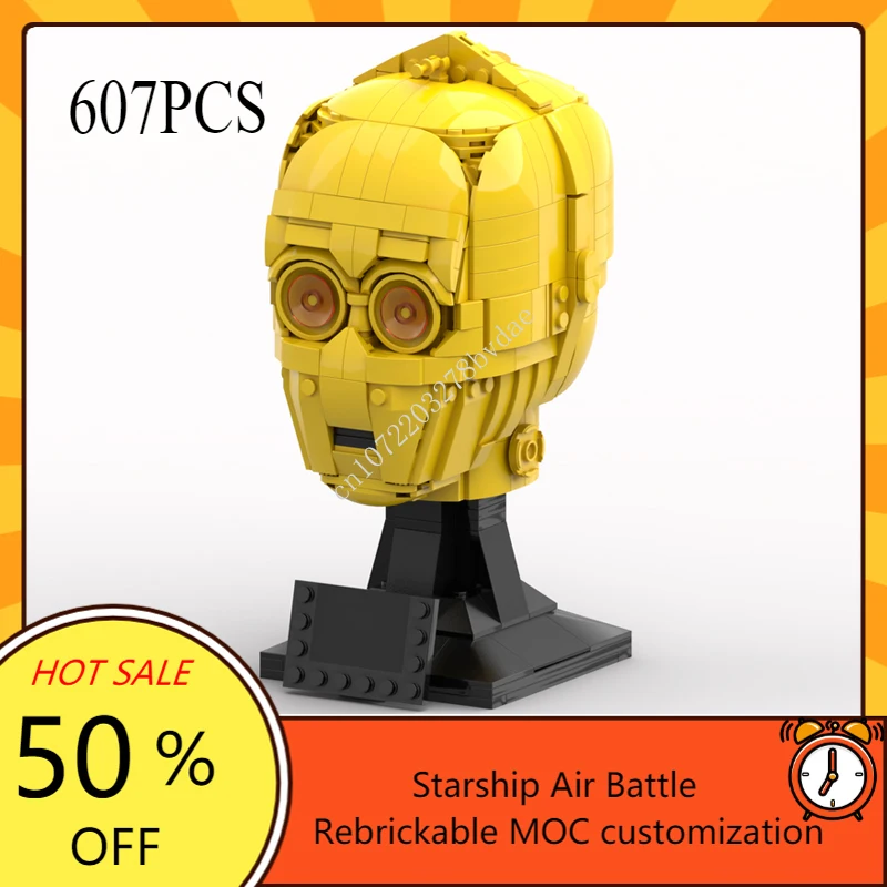 

MOC Space Battle Helmet Series C-3PO megafigure Model Building Blocks Technology Bricks DIY Creative Assembly Toys Kids Gifts