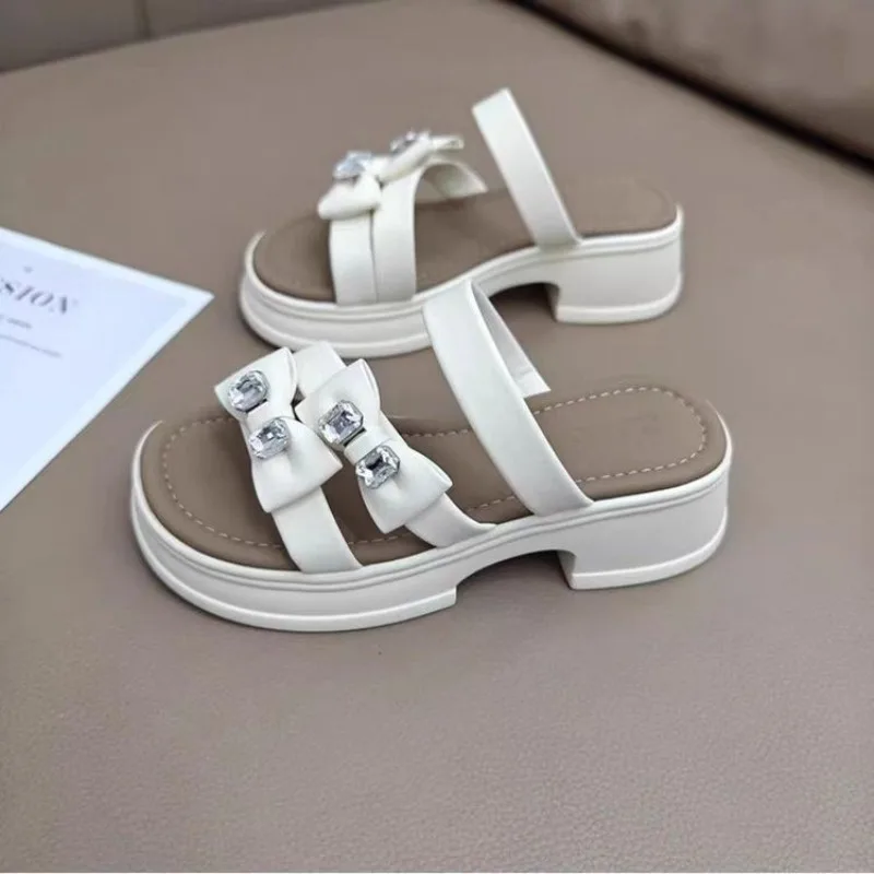 

Women Slippers Fashion Rhinestone Casual Sandals Fairy Style Platform Sandals Summer Open-Toe Beach Shoes for Women Roman Slides