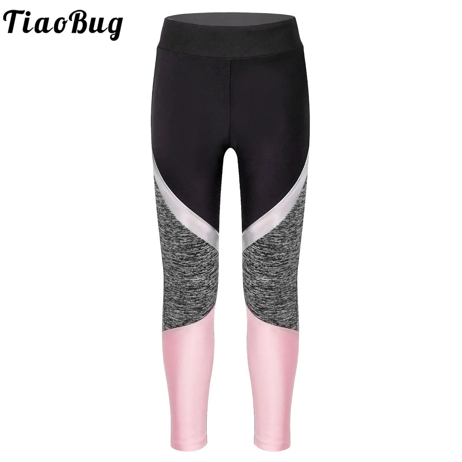 Kids Girls Fashion Color Block Leggings Patchwork Elastic Waist Breathable Skinny Pants for Joggings Sport Yoga Workout Running