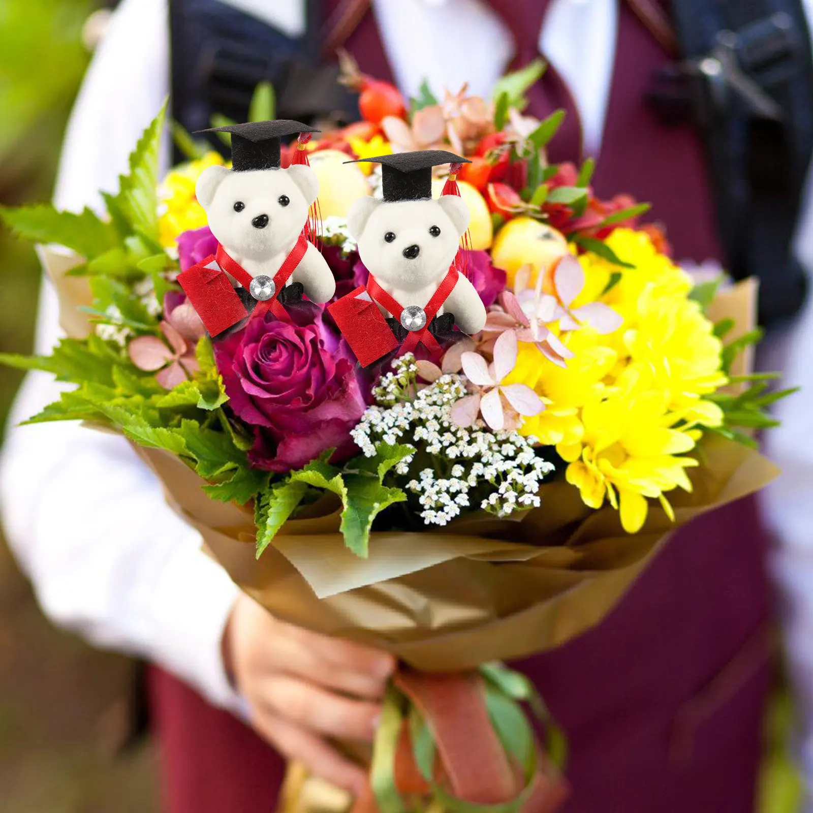 6Pcs Graduation Bear Bouquet Decoration Premium Multi-Purpose Graduation Bear in Cap Car Cake Desktop Ornament Commencement