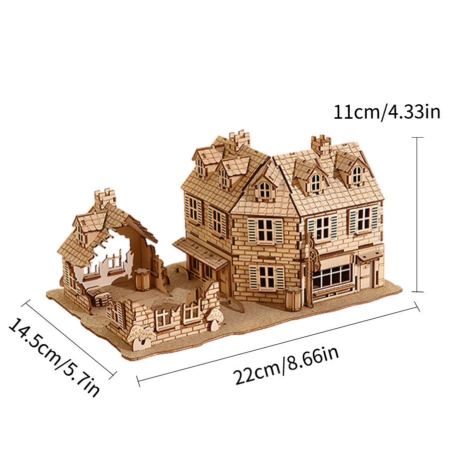 مجموعات النماذج المعمارية DIY لغز خشبي ثلاثي الأبعاد WW2 منزل عسكري بناء مكتب الديكور هدايا للرجال والكبار #6