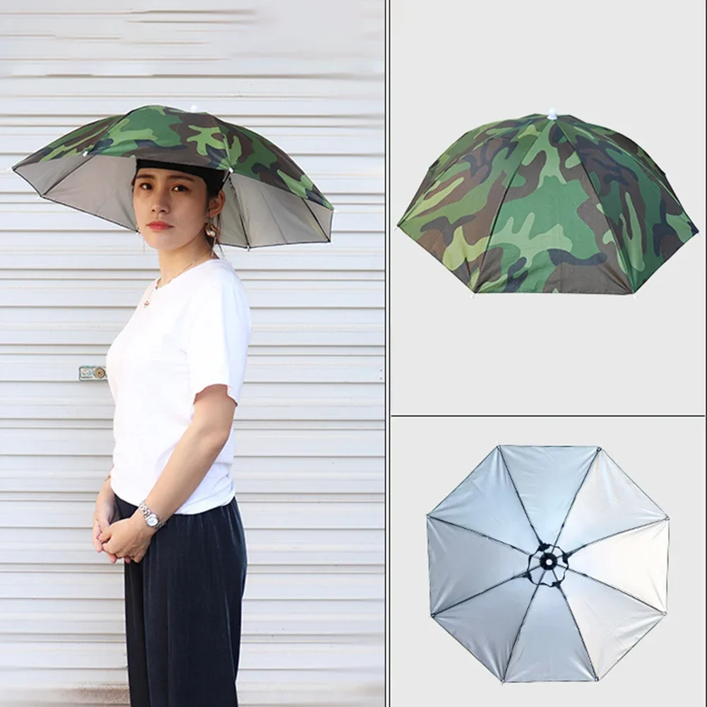 Portable Rain Hat Outdoor Folding Umbrella Fishing Sun Shade Anti-UV Camping Fishing Headwear Cap Beach Head Hats Accessory