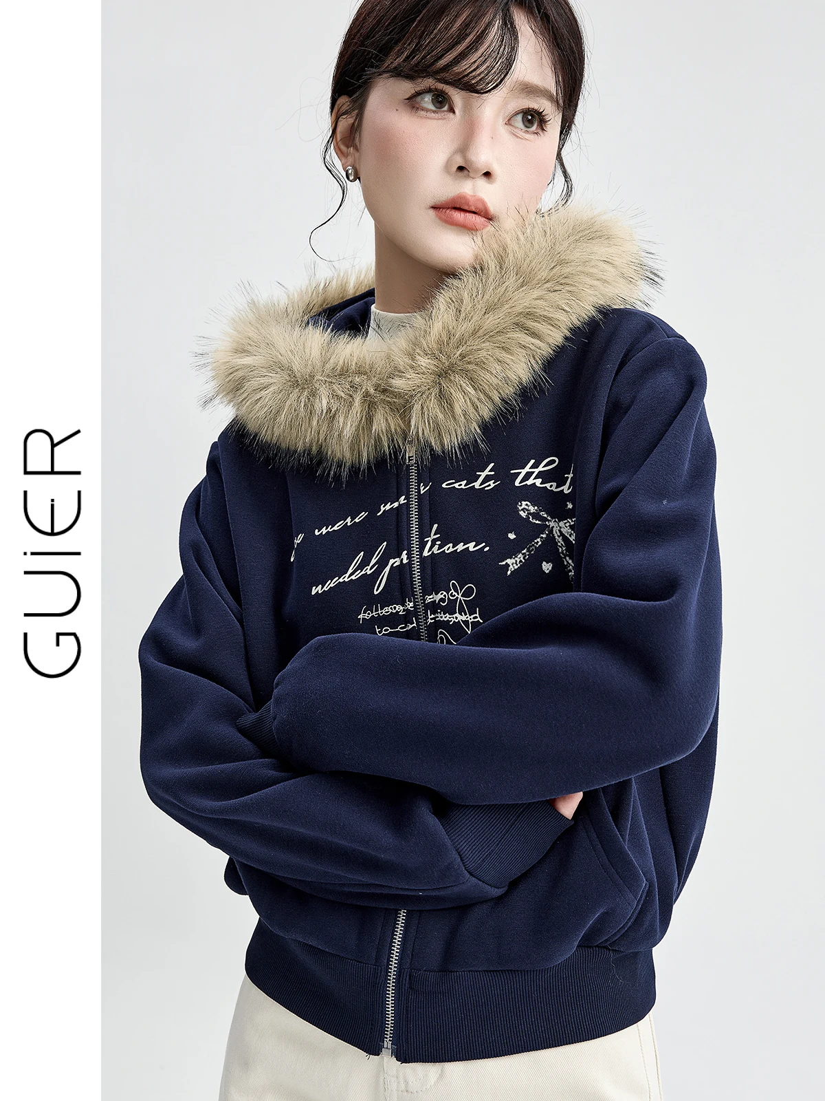 

Женская зимняя повседневная куртка Guier Fce с капюшоном, приталенная, с принтом, на молнии, с длинными рукавами