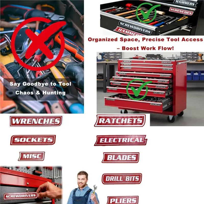 Must Have Easy To Read 12-Pack Magnetic Toolbox Labels, 3D Printed Drawer Tags For Magnetic Tool Boxes