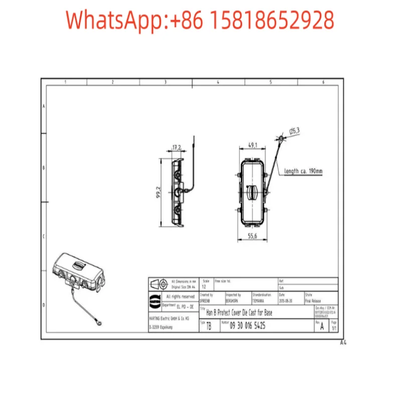 1pcs 09300165425 HARTIN G connector   Metal cover H16B-KTD Double latch base protective cover