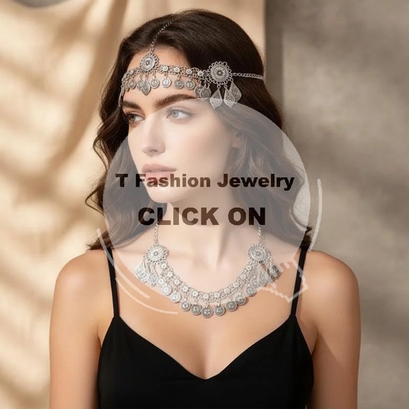 Collar de cadena para la cabeza, un accesorio llamativo para festivales, con flecos de monedas y cierre de langosta, ideal para complementar el atuendo en fiestas y bailes.