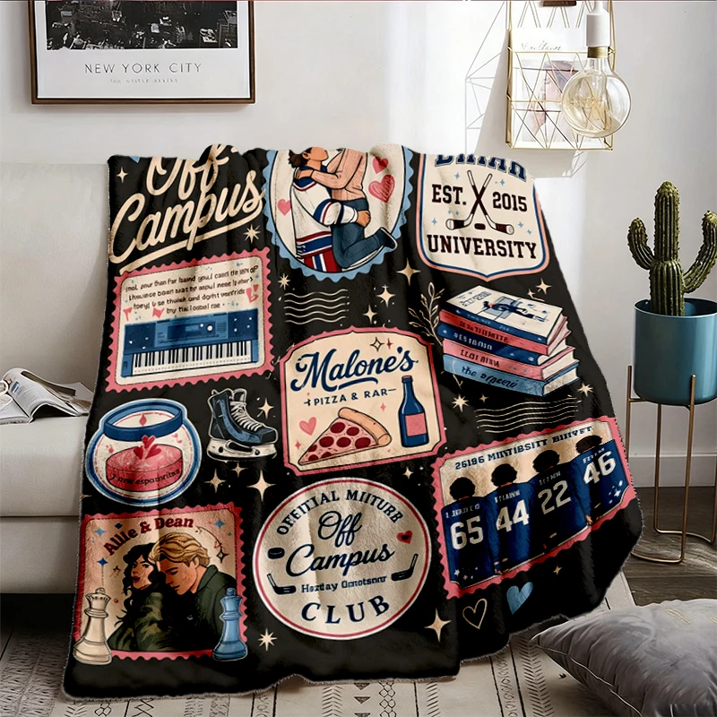  Off Campus Hockey Stamps Flannel Blanket, Briar University Flannel Throw, Hockey Romance Series