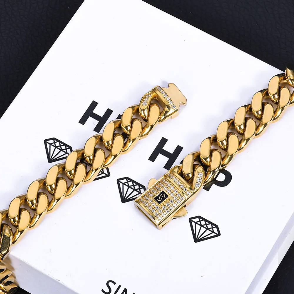 

ESKEEM 6/9/11/13 мм PVD 14-каратное золотое покрытие кубинское ожерелье браслет из нержавеющей стали Майами кубинские звенья цепи хип-хоп ювелирные изделия