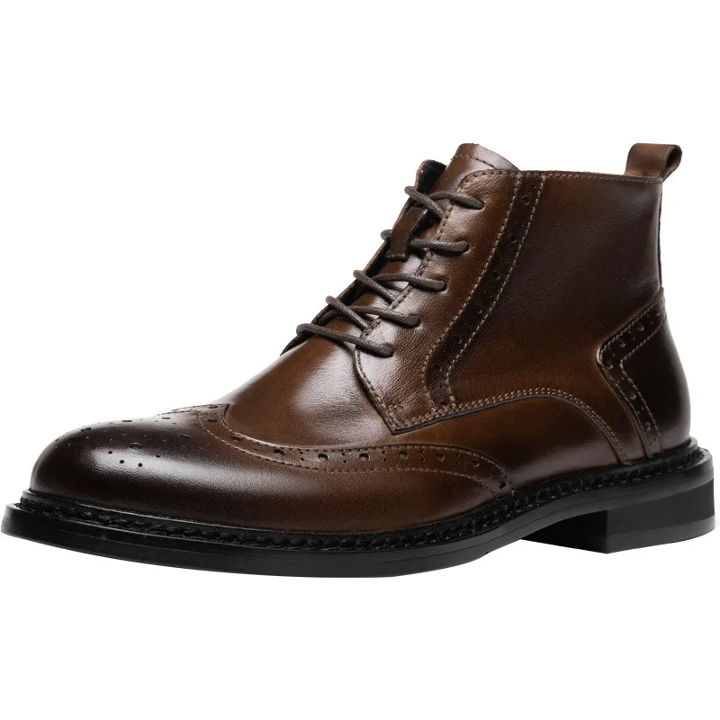 Fashion Genuine Leather Chelsea Boots Men British Retro Cowboy Combat Shoes  Men Cowhide Autumn Winter Motorcycle Boots
