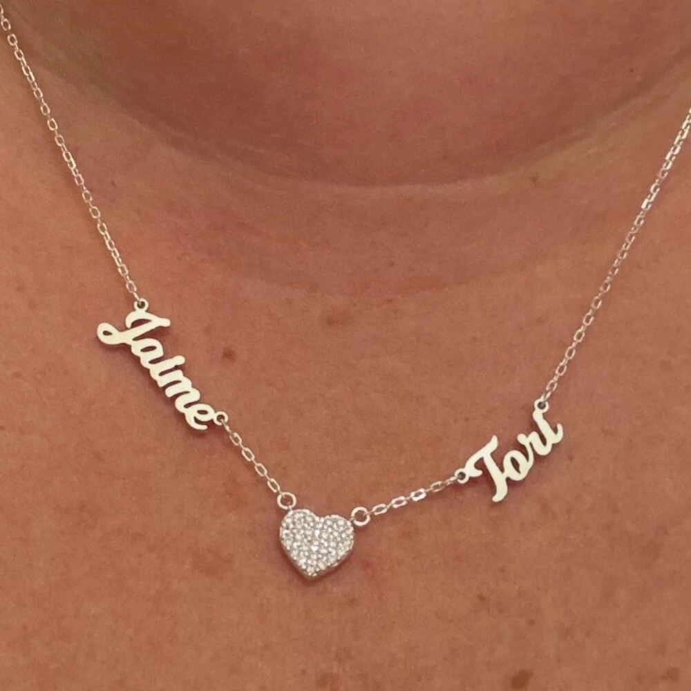 Two Pave Zircon Heart Custom Name Necklaces for Women Wedding Gift Minimalist Jewelry Personalized Multiple Names Charm Choker