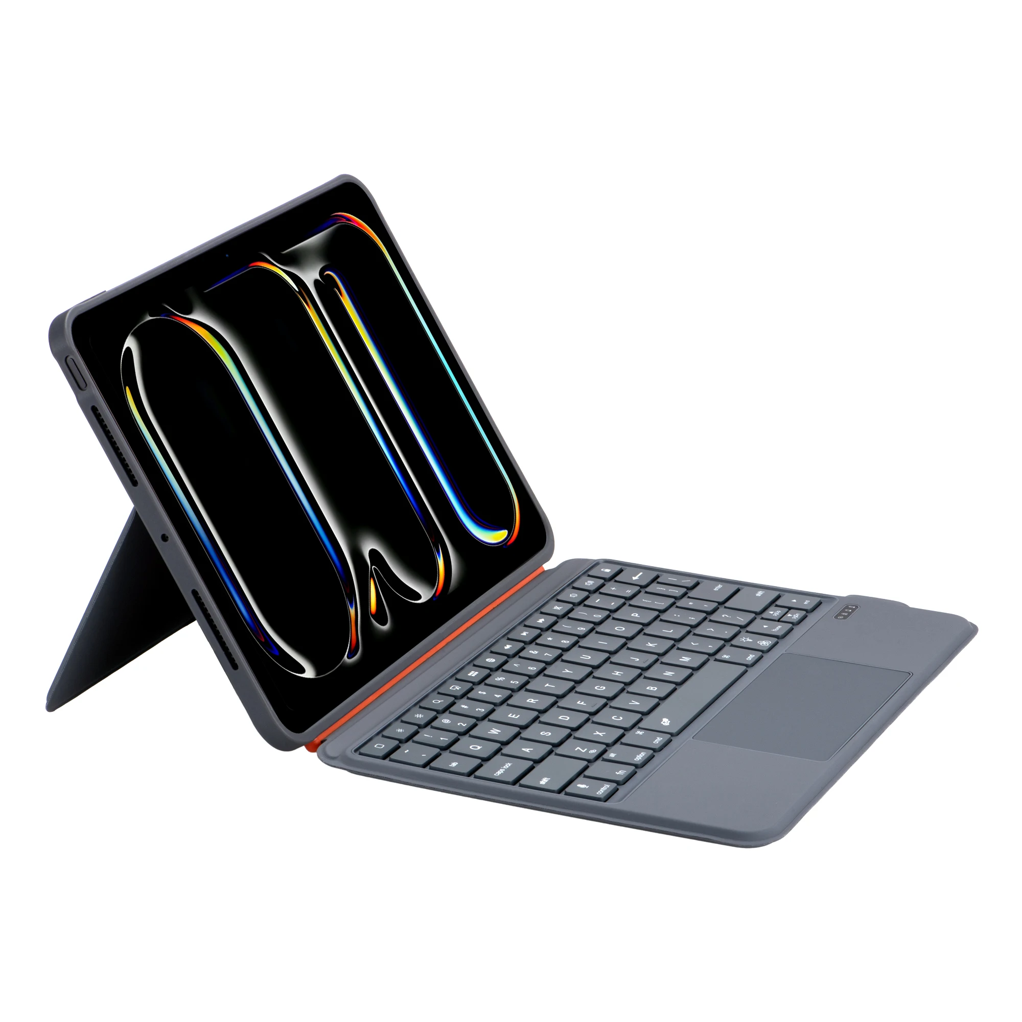 حافظة جلدية K07 لجهاز iPad (2025) / Air 11 (2025) / Air 11 (2024) لوحة مفاتيح معدنية دوارة متوافقة مع البلوتوث مع إضاءة خلفية