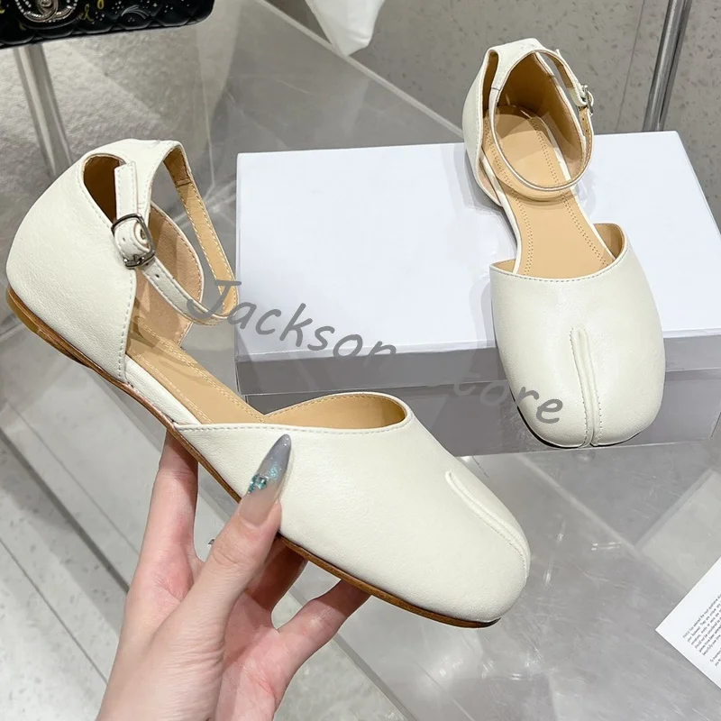 

Shallow Mouth Sheepskin Tabi Brand Design Flat Loafers Women Elegant Buckle Ballet Shoes Summer Versatile Formal Dress Sandals