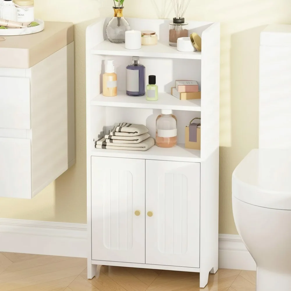 

Space-Saving Bathroom Storage Cabinet with Adjustable Shelves, White Narrow Floor Organizer for Small Spaces