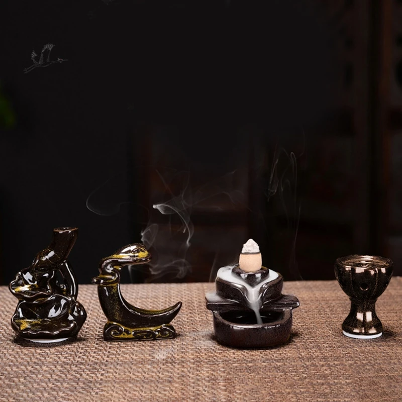 Waterfall Incense for Burner Ceramic Backflow Incense Holder Fountain Backflow Incense Cones for Home Office Decor Dropship