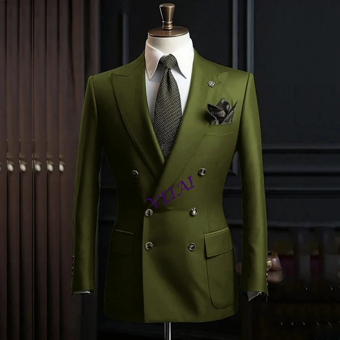 

Элегантные мужские костюмы-двойки класса люкс с заостренными лацканами, приталенные, для свадьбы, комплект из пиджака и брюк, индивидуальный пошив
