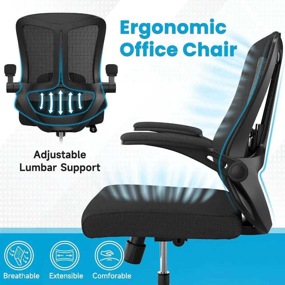 Ergonomic Office Chair - Comfy Desk Chairs with Wheels and Arms, with Comfortable Lumbar Back Support, Offices Chairs