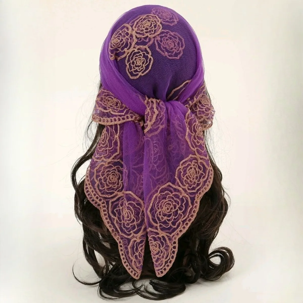 Women's headscarf wrapped in lace scarf, women's fashionable wedding headscarf image 6