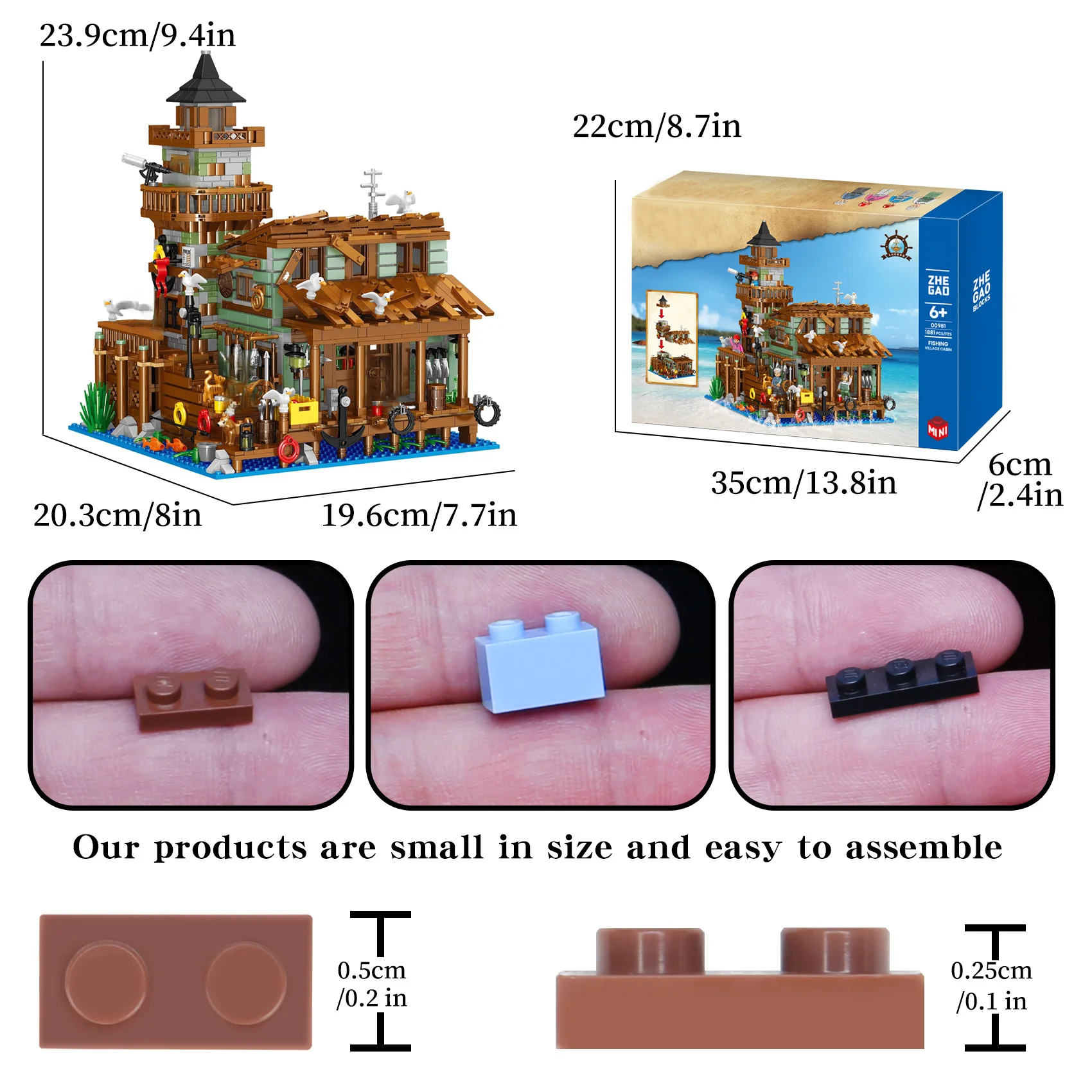 1881PCS Creative Fishing Village Cabin Building Blocks Seaport Wood House Assemble Micro Bricks Toys Gift For Children Kids