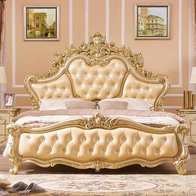 European Design Bed Double Modern Aesthetics Wedding Bed Leather Solid Wood Princess Luxury Muebles Lounge Suite Furniture