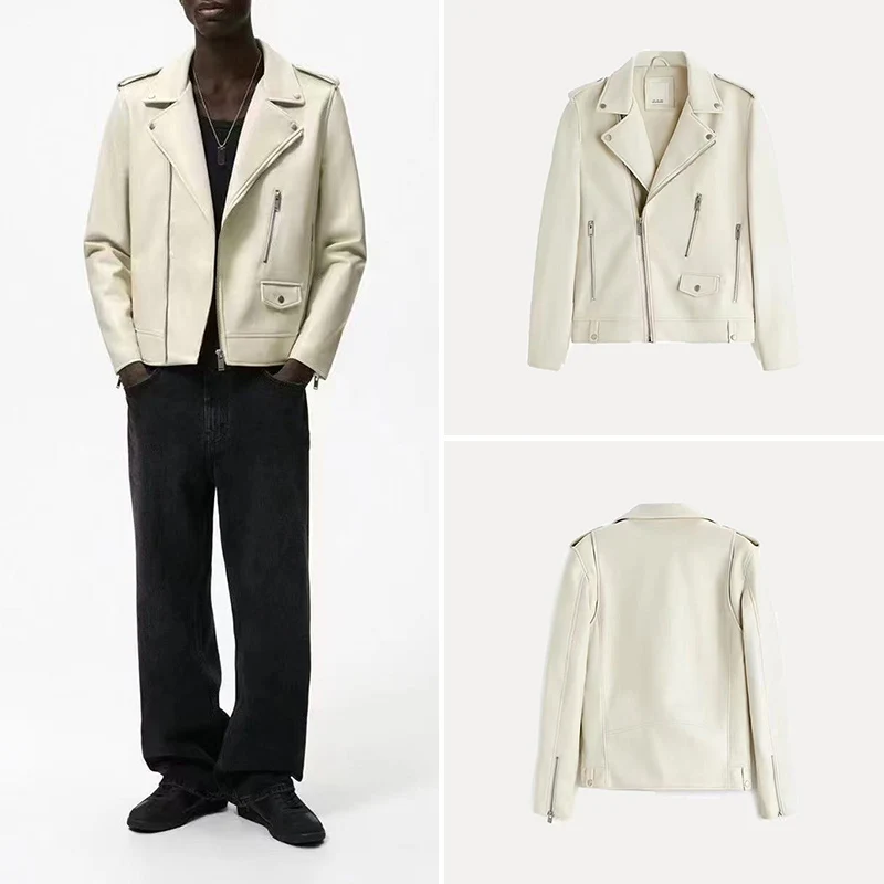 

Faionable Leather Jaet Men's Motorcycle Sle Stand Collar PU Leather Coat Spring 2025 Z Brand Youth Trend Regular L...