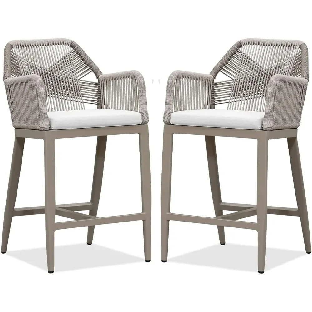 

Patio Sunbrella Counter Height Bar Stools 24" H Set of 2 Modern Rattan Outdoor Bar Chairs Wicker Barstools with High Arms Backs