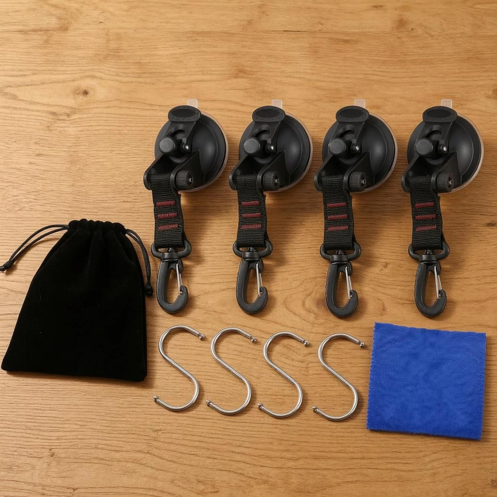 

4 Pieces Suction Cup Hanging Hook Rotating Head Carabiner Hook Hanger Home Storage Guardian Cap S Hooks for Car