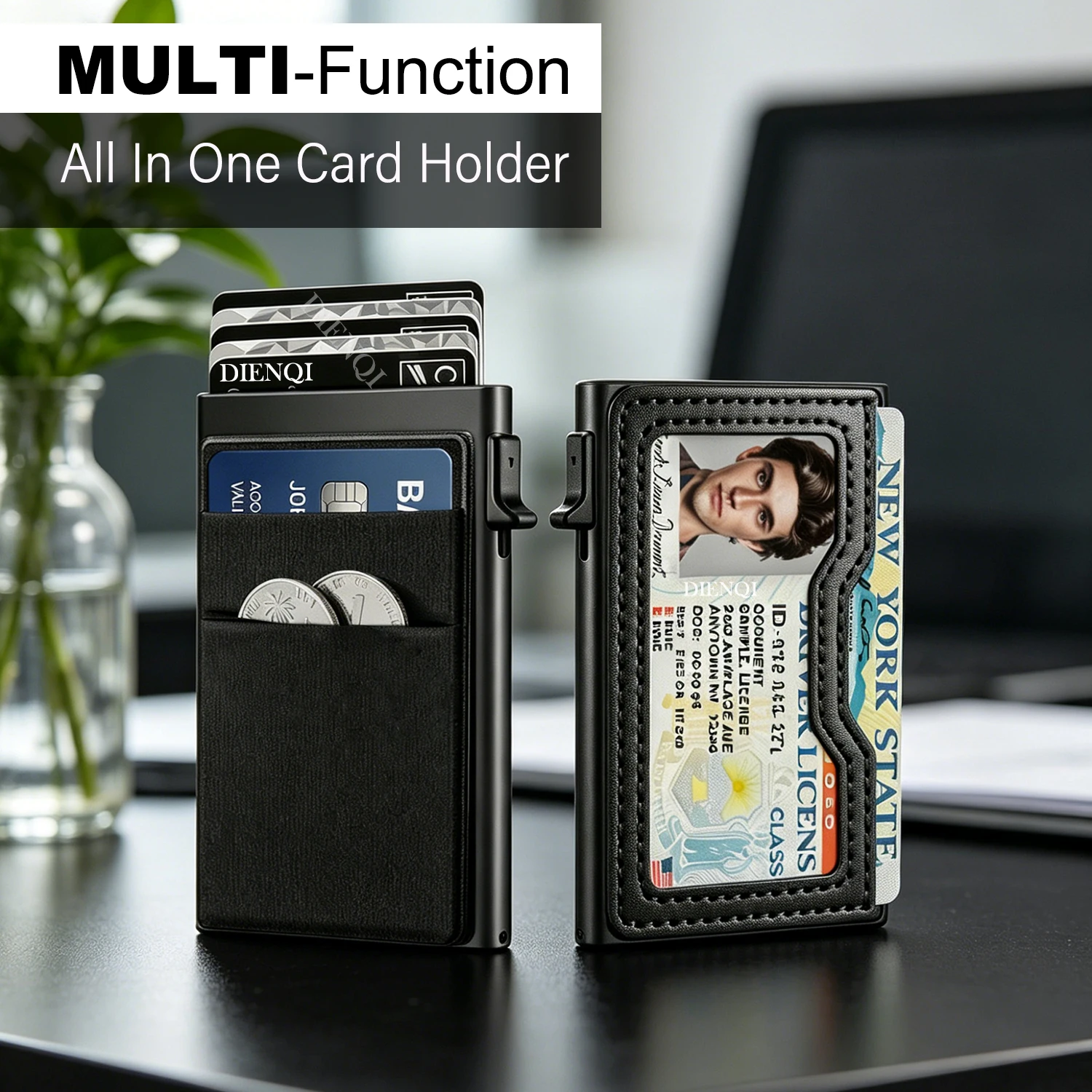RFID Blocking Visit Card Holder Pop Up Metal Card Wallet with ID Window Slim Card Case Mini Credit Business Cardholder for Men